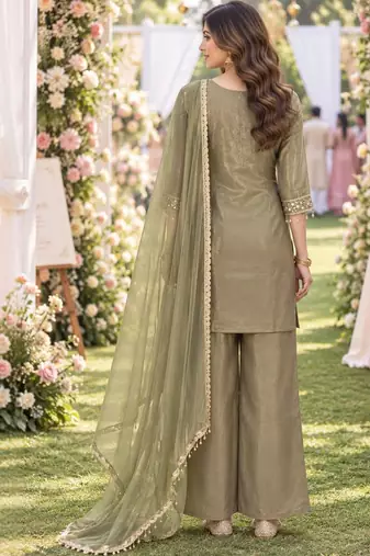 women regular mirror work kurta with palazzos & with dupatta