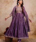 women ethnic motifs embroidered empire  silk kurta with trousers & with dupatta