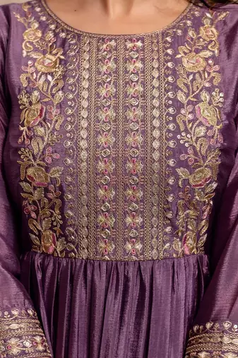women ethnic motifs embroidered empire  silk kurta with trousers & with dupatta