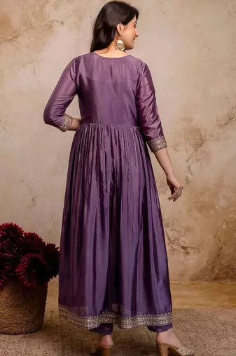 women ethnic motifs embroidered empire  silk kurta with trousers & with dupatta