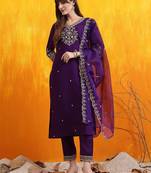 floral embroidered chanderi cotton v-neck straight kurta with trousers and dupatta