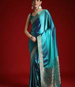Turquoise zari satin banarasi saree