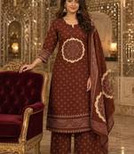 women ethnic motifs printed regular  cotton kurta with palazzos & with dupatta
