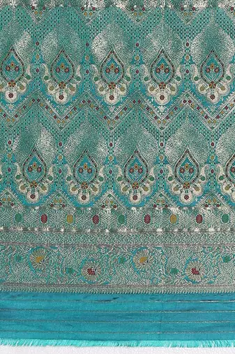 Turquoise zari satin banarasi saree