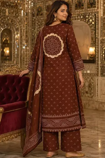 women ethnic motifs printed regular  cotton kurta with palazzos & with dupatta
