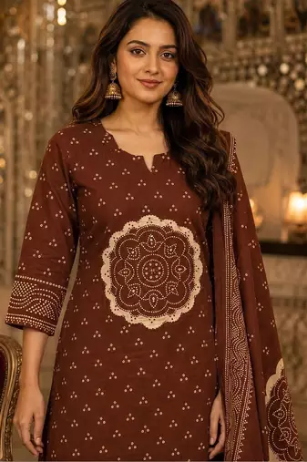 women ethnic motifs printed regular  cotton kurta with palazzos & with dupatta