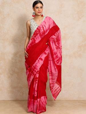 Red tie and dye  cotton saree 1