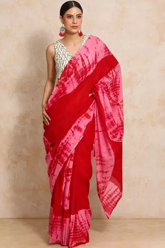 Red tie and dye  cotton saree