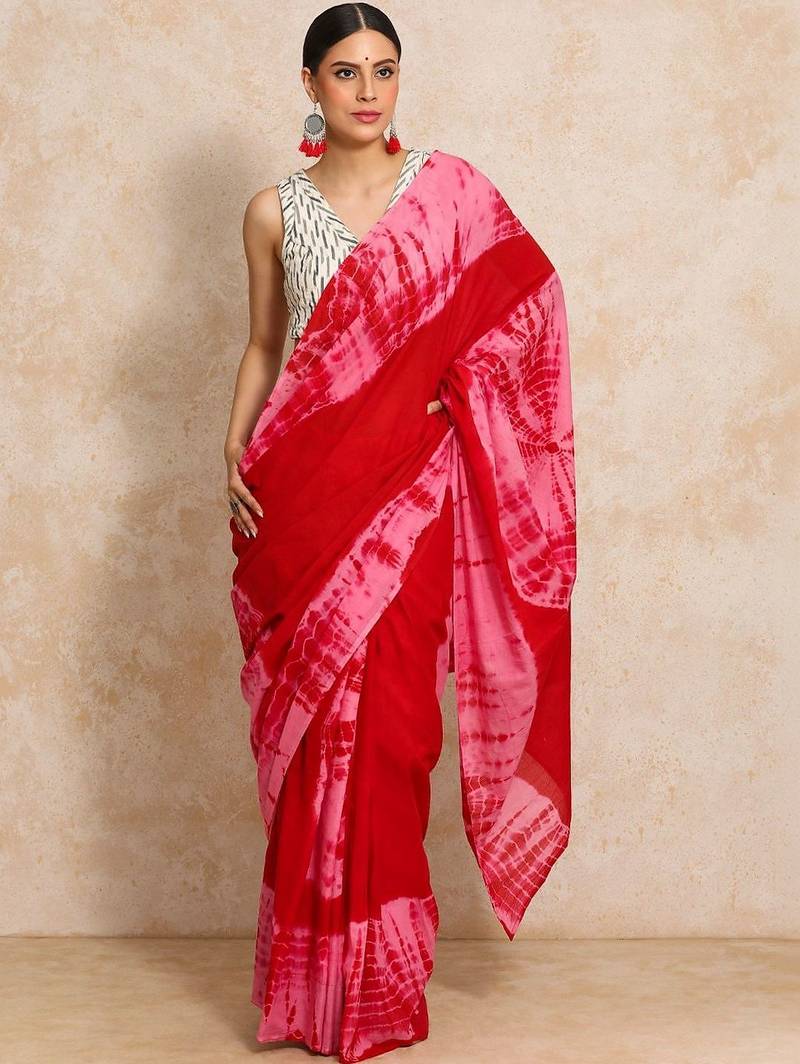 Red tie and dye  cotton saree