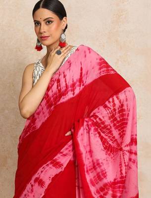 Red tie and dye  cotton saree 2
