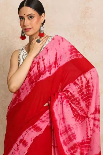 Red tie and dye  cotton saree