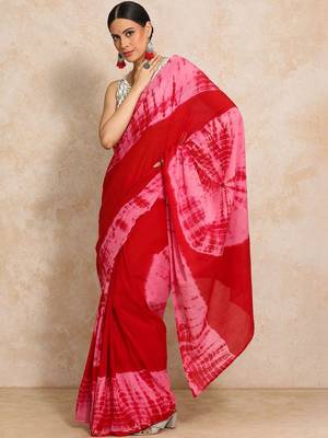 Red tie and dye  cotton saree 3