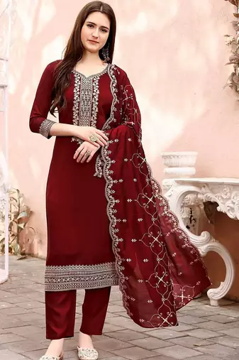 women ethnic motifs embroidered regular thread work kurta with trousers & with dupatta