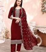 women ethnic motifs embroidered regular thread work kurta with trousers & with dupatta