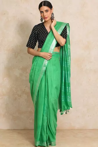 Green woven design  cotton handloom saree