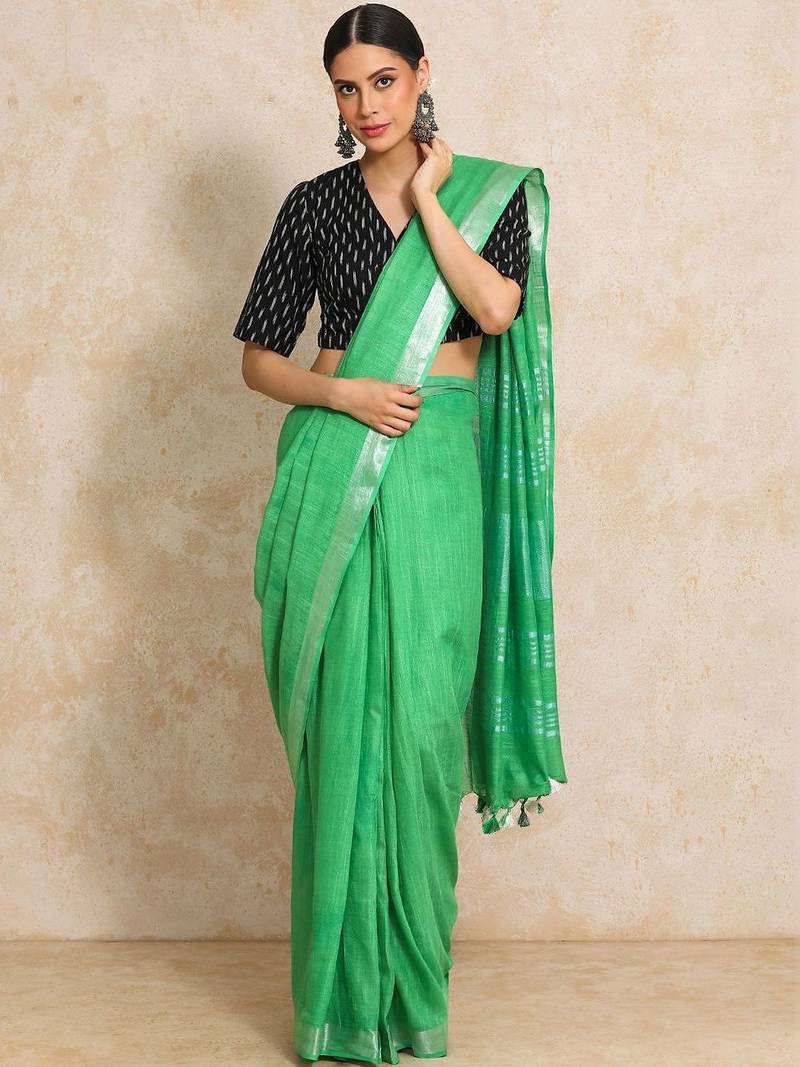 Green woven design  cotton handloom saree
