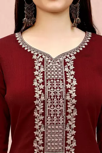 women ethnic motifs embroidered regular thread work kurta with trousers & with dupatta