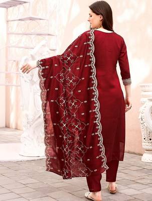 women ethnic motifs embroidered regular thread work kurta with trousers & with dupatta 4