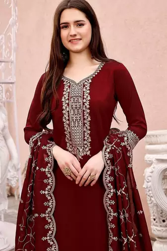 women ethnic motifs embroidered regular thread work kurta with trousers & with dupatta