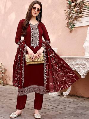 women ethnic motifs embroidered regular thread work kurta with trousers & with dupatta 7