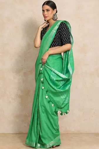 Green woven design  cotton handloom saree