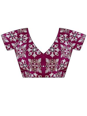 Purple ajrak block satin designer block print saree 4