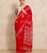 Red batik  cotton saree with blouse