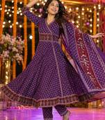 women ethnic motifs printed angrakha  cotton kurta with trousers & with dupatta