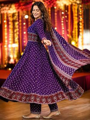 women ethnic motifs printed angrakha  cotton kurta with trousers & with dupatta 2