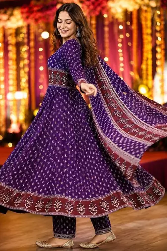 women ethnic motifs printed angrakha  cotton kurta with trousers & with dupatta