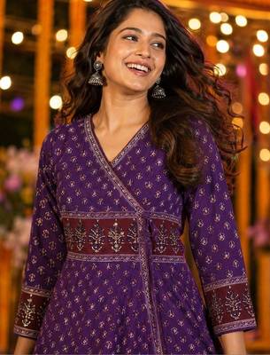 women ethnic motifs printed angrakha  cotton kurta with trousers & with dupatta 4