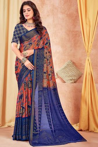 Multicolor ethnic motifs brasso saree