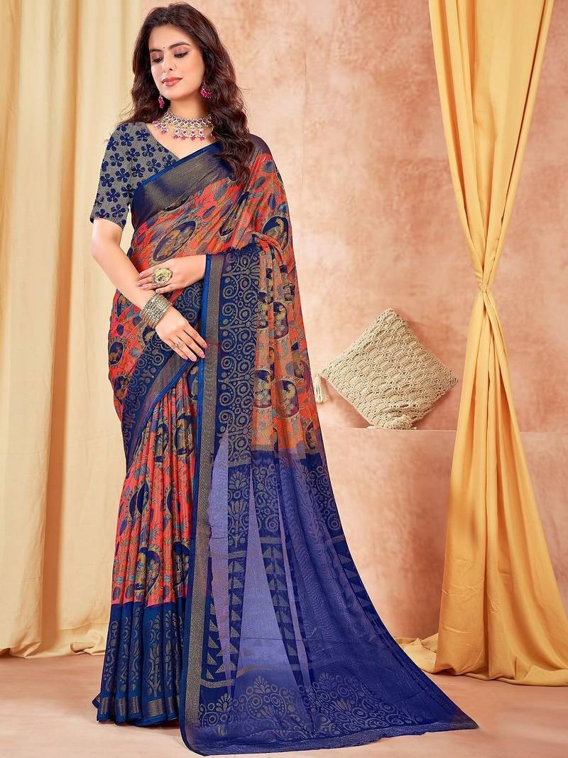 Multicolor ethnic motifs brasso saree