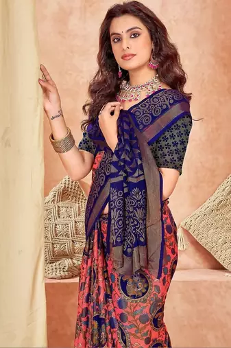 Multicolor ethnic motifs brasso saree