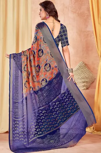 Multicolor ethnic motifs brasso saree