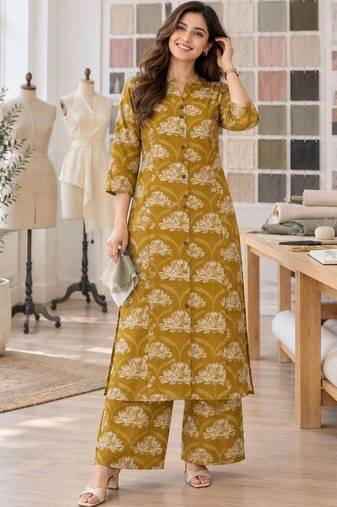 women floral printed regular  cotton kurta with palazzos