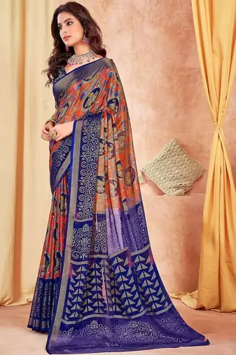 Multicolor ethnic motifs brasso saree