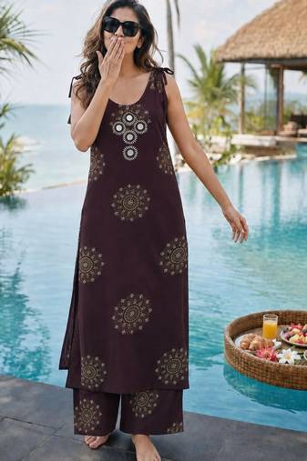 women ethnic motifs printed regular mirror work kurta with palazzos