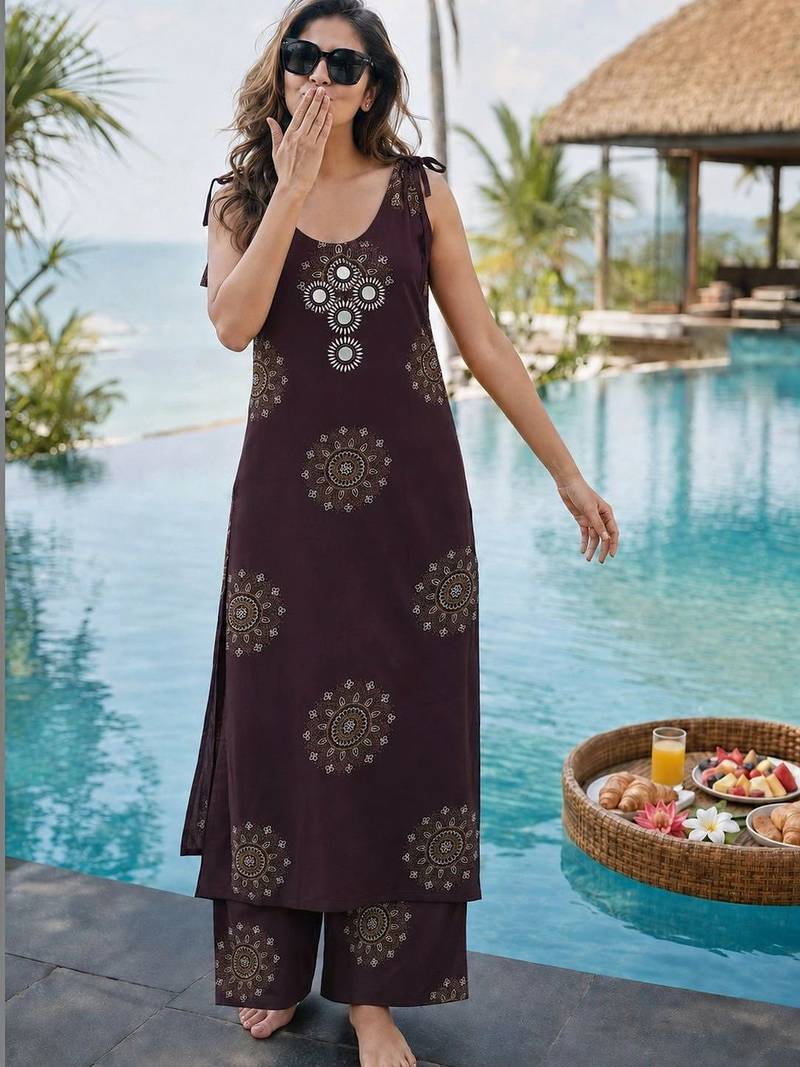 women ethnic motifs printed regular mirror work kurta with palazzos