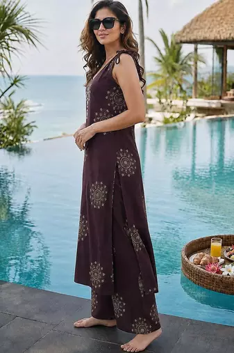 women ethnic motifs printed regular mirror work kurta with palazzos