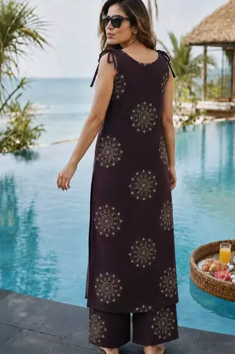 women ethnic motifs printed regular mirror work kurta with palazzos