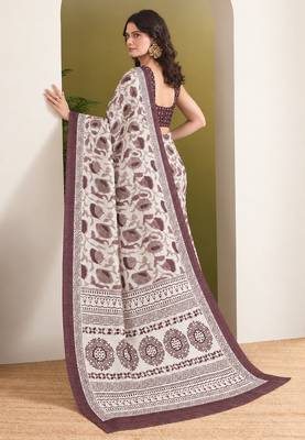 Wine batik printed silk blend ready to wear saree 2