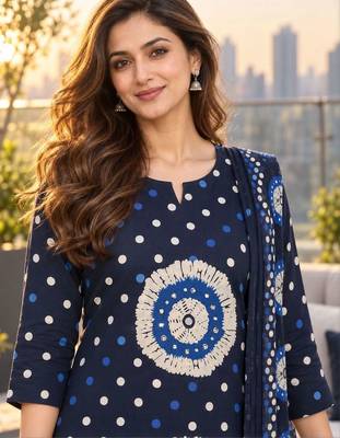 women ethnic printed regular  cotton kurta with trousers with dupatta 2