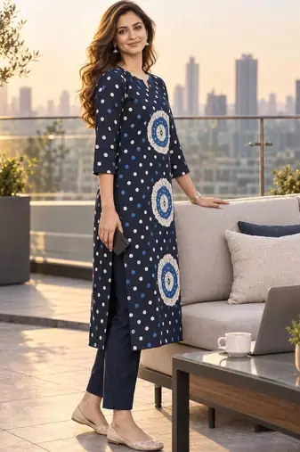 women ethnic printed regular  cotton kurta with trousers with dupatta