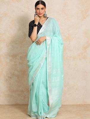 Sea green  cotton handloom saree 1
