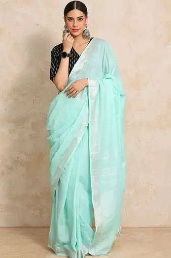 Sea green  cotton handloom saree