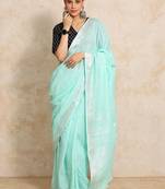 Sea green  cotton handloom saree
