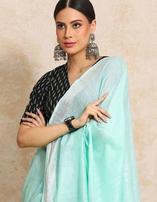 Sea green  cotton handloom saree 2