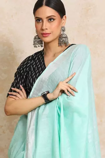 Sea green  cotton handloom saree