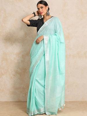 Sea green  cotton handloom saree 3